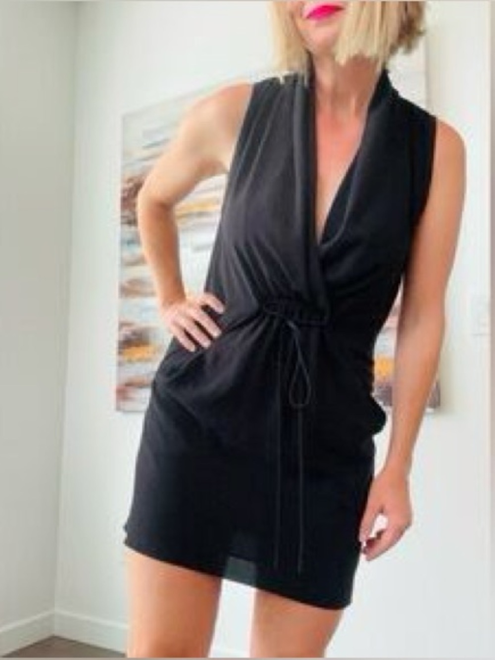 Wilfred black dress with pockets and waist tie